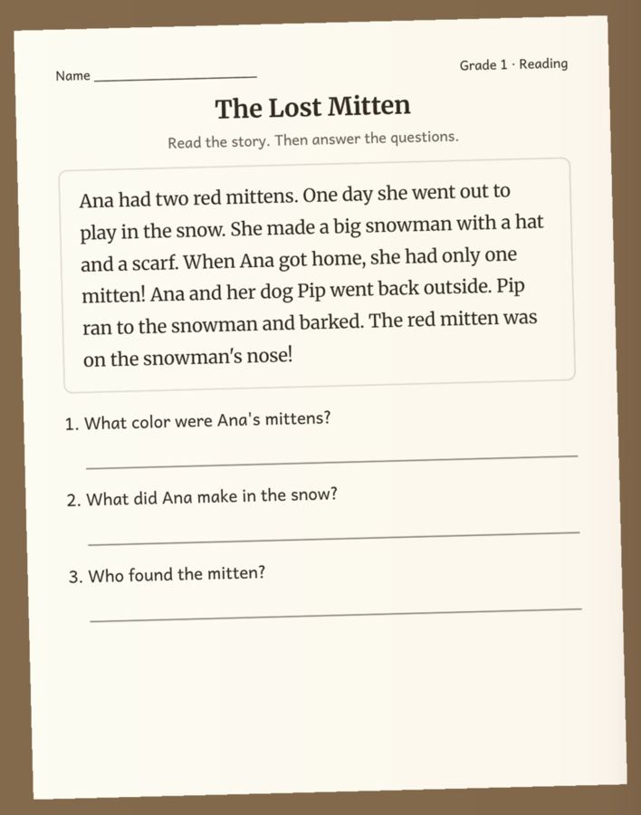 The page a parent snapped: reading passage, story with questions